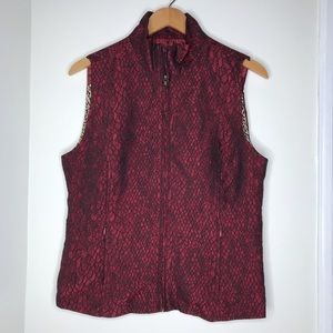 Erin London reptile dragon scale print zip up vest w/ cheetah print lining Med.